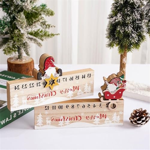 FUBESK Holz-Weihnachts-Countdown-Kalender mit Weihnachtsmann-Figur, festliche Adventsdekoration für Zuhause oder Büro, Tischdisplay (A) von FUBESK