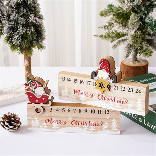 FUBESK Holz-Weihnachts-Countdown-Kalender mit Weihnachtsmann-Figur, festliche Adventsdekoration für Zuhause oder Büro, Tischdisplay (Braun Rose Silber) von FUBESK