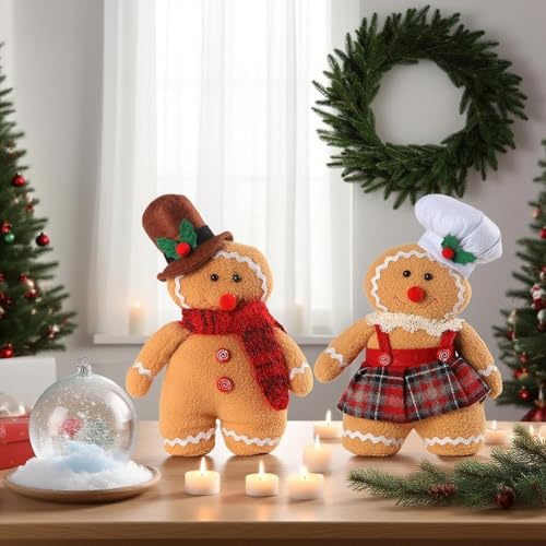 FUBESK Plüschstoff Weihnachten Paar Puppe Dekoration für festliche Ferien Home Décor, weiche niedliche Ornamente für Desktop Kaminsims, Tischdisplay, sicher für Kinder Haustiere, charmant saisonal (B) von FUBESK