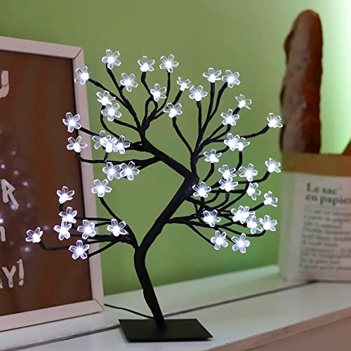 LED Bonsai Tree Light Cherry Blossom Crystal Flower Adjustable Branches Artificial Tree Timer Battery Operated for Home Decoration Night Light and Gift (White) von FUCHSUN $$$