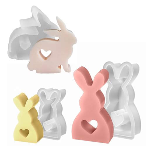 3 Stück Silikonformen Gießformen, Silikonform Ostern, Hasenform Für Ostern, Ostern Hase Backform, Osterhase Silikonform for Gips, Sojawachs Kerzen, Handwerk (3 Stück) von FUFRE