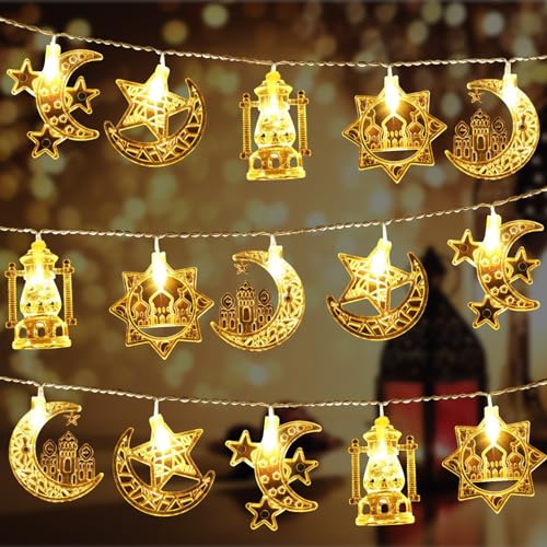 3M 20 LED Ramadan Lichterketten, Ramadan Deko Lichterkette, Eid Mubarak Stern Mond Lichterketten mit Fernbedienung, Muslim Ramadan LED Lichterketten Batteriebetrieben für Eid Mubarak Deko von FUFRE