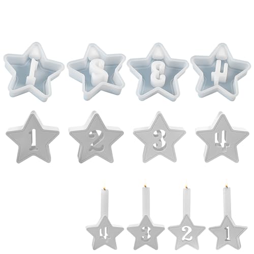 4 Stück Silikonform Kerzenhalter, Sterne Gießform Mit Zahlen 1-4, Weihnachten Silikon Gießform Für Bastelarbeiten Gips Kerzen DIY (A) von FUFRE