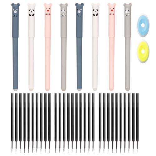 4er-Pack Radierbaren Gelstiften mit 2 Radiergummis, Radierbarer Kugelschreiber, Radierbare Gelstifte mit Thermoempfindlicher Radiertinte, Radierbarern Gelstifte 0,5 mm Spitze (+30 Schwarz Minen) von FUFRE