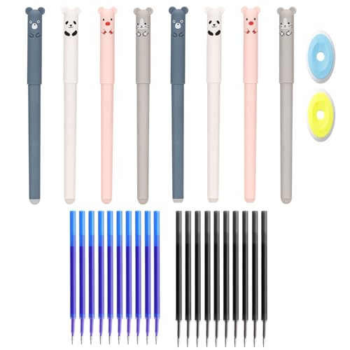 4er-Pack Radierbaren Gelstiften mit 2 Radiergummis, Radierbarer Kugelschreiber, Radierbare Gelstifte mit Thermoempfindlicher Radiertinte, Radierbarern Gelstifte 0,5 mm Spitze (10 Blau+10 Schwarz) von FUFRE