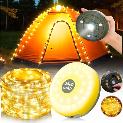 Camping Lichterkette Aufrollbar, Wasserdichte Tragbare LED Lichterkette 10m, Usb Wiederaufladbare Campinglampe, Lichterketten Außenbereich Für Outdoor Camping Hof Dekor Lichterkette (10M,warmes Licht) von FUFRE