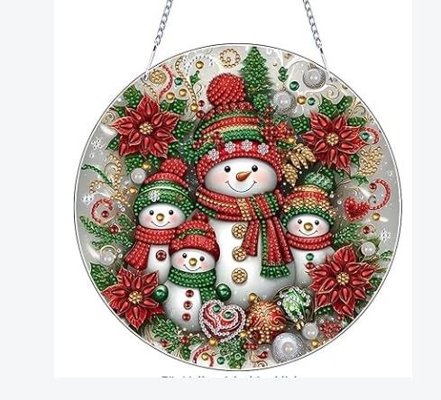 Diamond Painting Weihnachten DIY Set, 5D Diamant Painting Weihnachtsdeko Anhänger mit Kette, Weihnachten Schneemann Doppelseitig Diamond Malerei Ornament für Innen Fenster Wand Geschenk (A) von FUFRE