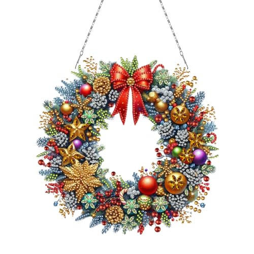 Diamond Painting Weihnachten Deko Kranz DIY Set, Diamant Painting Weihnachtsdeko Anhänger mit Kette, Doppelseitig Diamond Malerei Hängende, Diamant Malerei Ornament für Fenster Wand Geschenk (A) von FUFRE