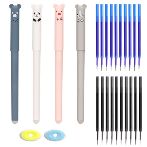 FUFRE 4er-Pack Radierbaren Gelstiften mit 2 Radiergummis, Radierbarer Kugelschreiber, Radierbare Gelstifte mit Thermoempfindlicher Radiertinte, Radierbarern Gelstifte 0,5 mm Spitze (+20 Minen) von FUFRE