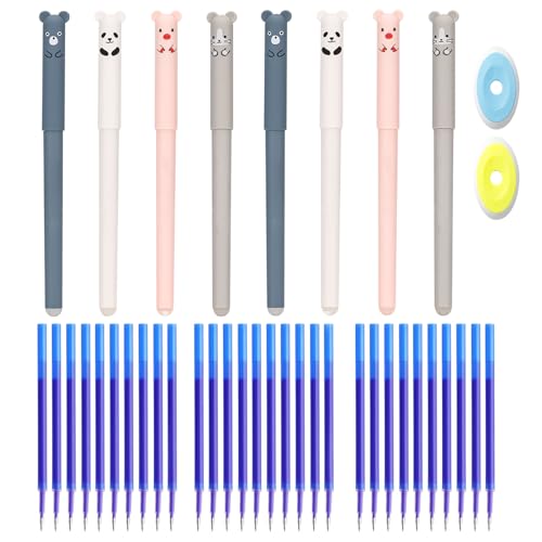 FUFRE 4er-Pack Radierbaren Gelstiften mit 2 Radiergummis, Radierbarer Kugelschreiber, Radierbare Gelstifte mit Thermoempfindlicher Radiertinte, Radierbarern Gelstifte 0,5 mm Spitze (+30 Blau Minen) von FUFRE