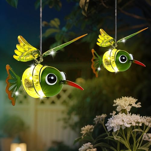FUFRE Schmetterling Solar Deko Lichterkette Aussen Hängend, LED Schmetterling Solarlampen für Außen Hängend, Gartendeko für Draußen Wetterfest Tiere Solarleuchten für Terrasse, Balkon (2 Kolibri) von FUFRE