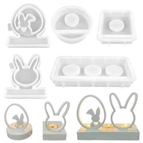 FUFRE Silikonformen Gießformen, Silikonform Ostern Kerzenhalter, 3D Ostern Hase Backform, Gips Silikonform Kerzenhalter, Hase Silikon DIY Giessform Für Kerzen Handwerk Oster-DIY-Geschenke (F) von FUFRE