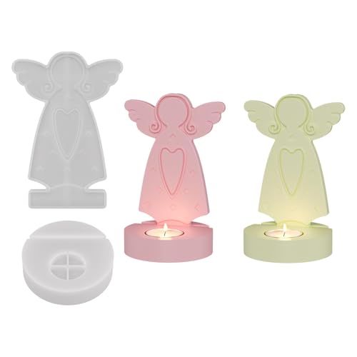 FUFRE Silikonformen Gießformen Weihnachten Engel Kerzenhalter, 2 Stück Silikonform Weihnachten Engel 3D, Giessformen Silikon Weihnachtsdeko, Gipsformen Zum Gießen für Kerzen Gips DIY Handwerk (A) von FUFRE