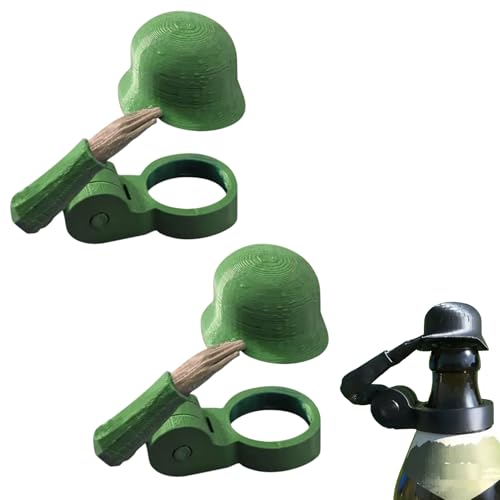 FUFRE Soldat Salut Bierflasche Helm, lustiger Salut Bierflaschen Helm, staubdicht bierflaschen helm Bierhelm wiederverwendbar, Flaschenverschluss salute Soldaten Bierhelm, für Φ 27-30 mm (Grün*2) von FUFRE