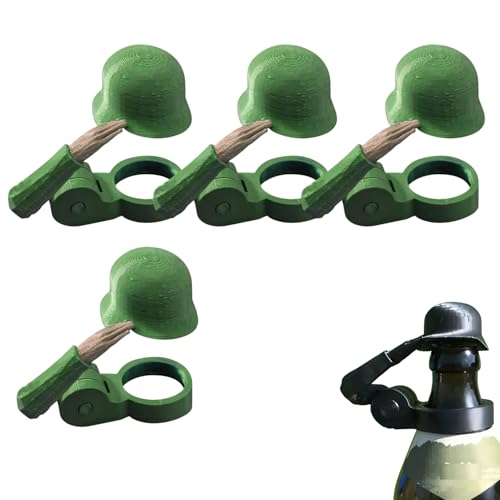 FUFRE Soldat Salut Bierflasche Helm, lustiger Salut Bierflaschen Helm, staubdicht bierflaschen helm Bierhelm wiederverwendbar, Flaschenverschluss salute Soldaten Bierhelm, für Φ 27-30 mm (Grün*4) von FUFRE