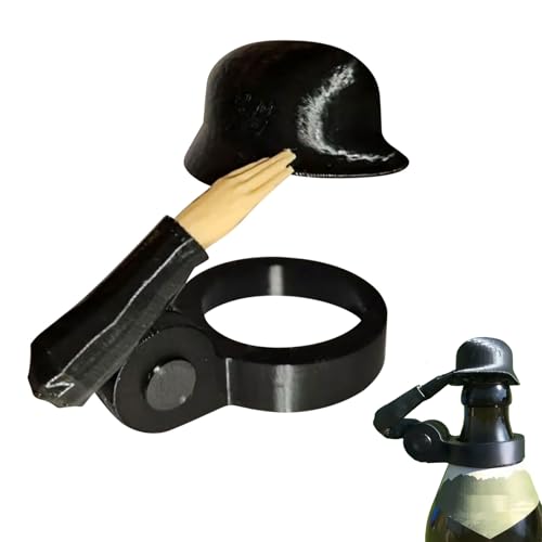 FUFRE Soldat Salut Bierflasche Helm, lustiger Salut Bierflaschen Helm, staubdicht bierflaschen helm Bierhelm wiederverwendbar, Flaschenverschluss salute Soldaten Bierhelm, für Φ 27-30 mm (Schwarz*1) von FUFRE