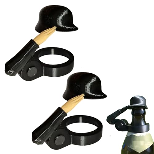 FUFRE Soldat Salut Bierflasche Helm, lustiger Salut Bierflaschen Helm, staubdicht bierflaschen helm Bierhelm wiederverwendbar, Flaschenverschluss salute Soldaten Bierhelm, für Φ 27-30 mm (Schwarz*2) von FUFRE