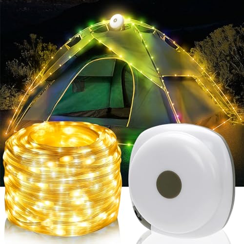 FUFRE Wasserdichte Verstaubare Lichterkette, 10M LED Camping Lichterkette Aufrollbar Aussen Batterie Wasserdicht USB Wiederaufladbare Campinglampe Lichterketten Außenbereich von FUFRE