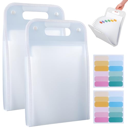 Fächermappe mit 13 Fächer, 2 Stück Dokumentenmappe A4 mit Index-Tabs, Zeugnismappe Dokumententasche Ordnungsmappe Mappe Organizer für Büro Hause Schule Dokumente Schulsachen (Weiß*2) von FUFRE