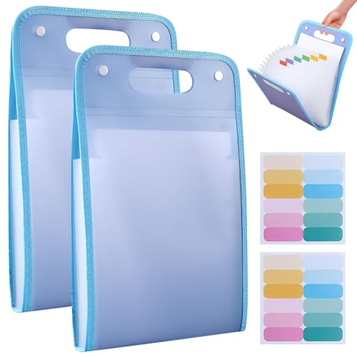 Fächermappe mit 13 Fächer, Dokumentenmappe A4 mit Index-Tabs, Zeugnismappe Dokumententasche Ordnungsmappe Mappe Organizer für Büro Hause Schule Dokumente Schulsachen (Blau*2) von FUFRE