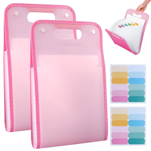 Fächermappe mit 13 Fächer, Dokumentenmappe A4 mit Index-Tabs, Zeugnismappe Dokumententasche Ordnungsmappe Mappe Organizer für Büro Hause Schule Dokumente Schulsachen (Rosa*2) von FUFRE