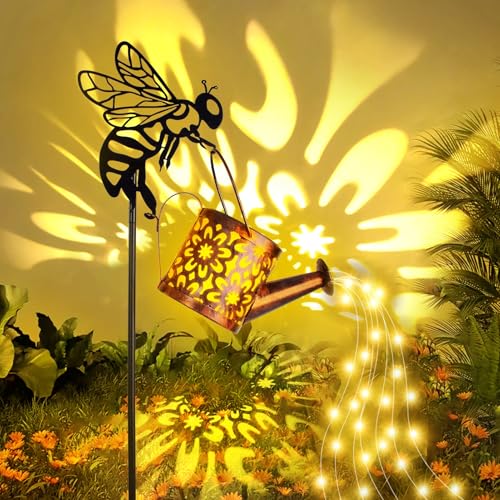 FUFRE Solar Giesskanne für Außen, Gießkanne Solarlampen für Außen mit Haken, Wasserdicht Solar Lichterkette Giesskanne Aussen, Gartendeko für Draußen Solarlaterne für Balkon, Terrasse, Garten (Biene) von FUFRE