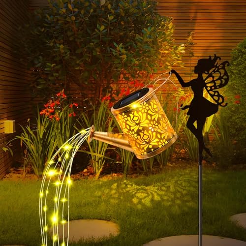 Gießkanne Solarlampen für Außen, Giesskanne Solarleuchten für Außen mit Haken, Wasserdicht Solar Lichterkette Aussen, Gartendeko für Draußen Solarlaterne für Hofweg, Balkon, Terrasse, Garten (Fee) von FUFRE