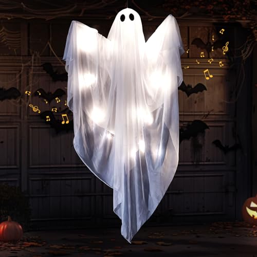 Halloween Deko Geist, Hängende Geist mit Licht und Fernbedienung für Deko Innen Außen Garten Vorhof Terrasse Zuhause Garten Party (B) von FUFRE