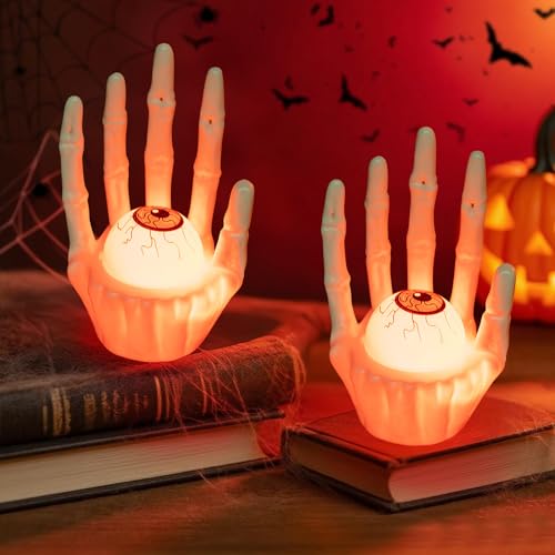 Halloween Deko Skelett Augen Beleuchtung, 2 Stück Halloween Leuchtende Gruselig Skelett Hände Figur, Horror Deko Halloween LED Skelette Augen Licht Batteriebetrieben für Halloween Party Deko (Weiß) Halloween Deko Skelett Augen Beleuchtung, 2 Stück Halloween Leuchtende Gruselig Skelett Hände Figur, Horror Deko Halloween LED Skelette Augen Licht Batteriebetrieben für Halloween Party Deko (Weiß) von FUFRE