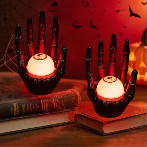 Halloween Deko Skelett Augen Beleuchtung, 2 Stück Halloween Leuchtende Gruselig Skelett Hände Figur, Horror Deko Halloween LED Skelette Augen Licht Batteriebetrieben für Halloween Party Deko (Schwarz) Halloween Deko Skelett Augen Beleuchtung, 2 Stück Halloween Leuchtende Gruselig Skelett Hände Figur, Horror Deko Halloween LED Skelette Augen Licht Batteriebetrieben für Halloween Party Deko (Schwarz) von FUFRE