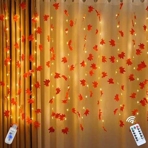 Herbst Lichterkette, Herbstdeko 100LED Ahornblätter Lichtervorhang mit Timer und Fernbedienung, Herbst Deko Ahornblatt Hängend Lichterkette mit USB 8 Modi für Thanksgiving Erntedankfest Dekoration Herbst Lichterkette, Herbstdeko 100LED Ahornblätter Lichtervorhang mit Timer und Fernbedienung, Herbst Deko Ahornblatt Hängend Lichterkette mit USB 8 Modi für Thanksgiving Erntedankfest Dekoration von FUFRE