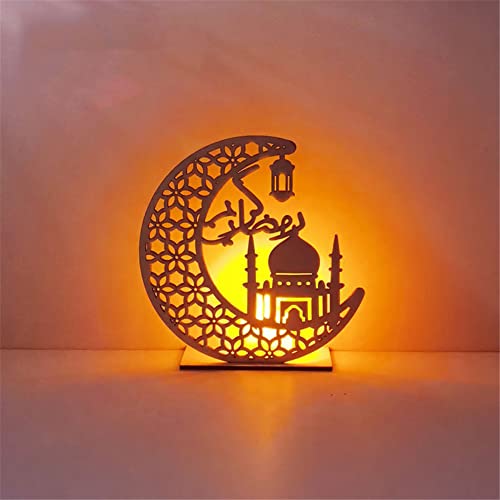 Holz LED-Lampe Ramadan Dekoration Crescent Mond-Stern-Lichter Muslim Islam Eid Ramadan Festival Dekorationen Halbmond Nachtlicht Für Für Partys, Zu Hause Und Als Geschenk (Kerzenlicht-3) von FUFRE