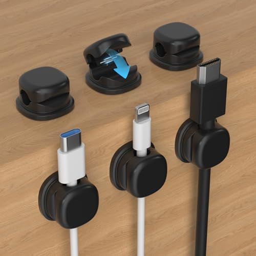 Kabelhalter Selbstklebend, 6 Stück Magnetische Kabelclips Automatische Schließung, Kabel Organizer Halter Schreibtisch/Wand, Kabelmanagement Kabelklemmen für Netzkabel, HDMI, Ladekabel (Schwarz) von FUFRE