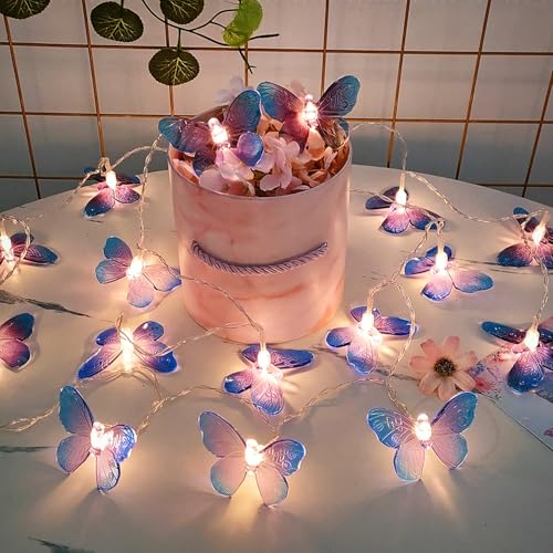 LED Schmetterling Lichterkette, Schmetterling Lichterketten Innen Batteriebetrieben, Deko Aesthetic Schmetterlinge LED Lichterkette Kinderzimmer für Balkon, Party, Hochzeit Deko (Lila, 2M 10LED) von FUFRE