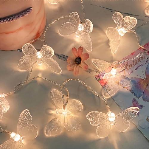 LED Schmetterling Lichterkette, Schmetterling Lichterketten Innen Batteriebetrieben, Deko Aesthetic Schmetterlinge LED Lichterkette Kinderzimmer für Balkon, Party, Hochzeit Deko (Weiß, 3M 20LED) von FUFRE
