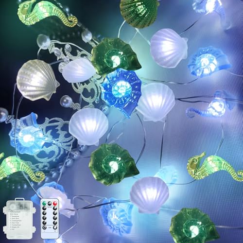 Led Lichterkette für Außen Innen, 3M 30LED Lichterkette Kinderzimmer mit 8 Lichtmodi, Meerestiere String Lights warmweiß IP65 wasserdicht, mit Fernbedienung, ideal Zimmer/Outdoor Deko (Bunt) von FUFRE
