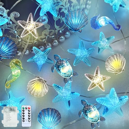 Led Lichterkette für Außen Innen, 3M 30LED Lichterkette Kinderzimmer mit 8 Lichtmodi, Meerestiere String Lights warmweiß IP65 wasserdicht, mit Fernbedienung, ideal Zimmer/Outdoor Deko (Grün) von FUFRE