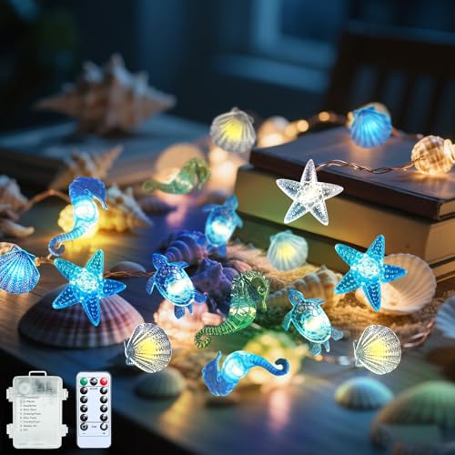 Lichterkette Meerestiere mit Timer, 3m 30 Led Lichterkette Kinderzimmer Meerestiere, 8 Modi Lichterketten Batteriebetrieben mit Fernbedienung, Maritim Deko Aesthetic Lichterkette für Innen Außen, (B) Lichterkette Meerestiere mit Timer, 3m 30 Led Lichterkette Kinderzimmer Meerestiere, 8 Modi Lichterketten Batteriebetrieben mit Fernbedienung, Maritim Deko Aesthetic Lichterkette für Innen Außen, (B) von FUFRE