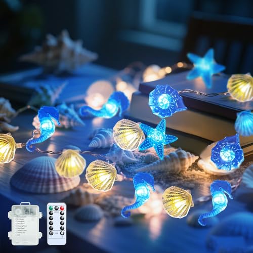 Lichterkette Meerestiere mit Timer, 3m 30 Led Lichterkette Kinderzimmer Meerestiere, 8 Modi Lichterketten Batteriebetrieben mit Fernbedienung, Maritim Deko Aesthetic Lichterkette für Innen Außen, (A) Lichterkette Meerestiere mit Timer, 3m 30 Led Lichterkette Kinderzimmer Meerestiere, 8 Modi Lichterketten Batteriebetrieben mit Fernbedienung, Maritim Deko Aesthetic Lichterkette für Innen Außen, (A) von FUFRE