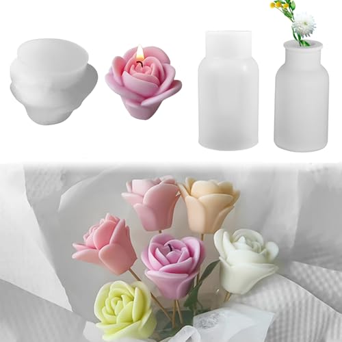 Silikonform Blumen, 3D-Rose Kerzenformen zum Gießen, DIY Silikonformen Gießformen, Kerzen Formen Silikon, Gießformen Silikon,für DIY Duftkerzen Ornamente Geschenke (Set) von FUFRE