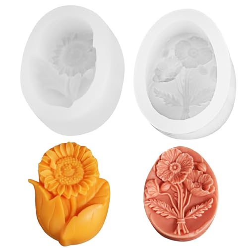 Silikonformen Gießformen Blumen, 2 Stück Gießformen Silikon Blumen, Silikonform Blumenkugel Gipsformen zum Gießen, Giessformen Silikon Sommer Silikonformen Kerzen Formen für DIY Handwerk (A) von FUFRE