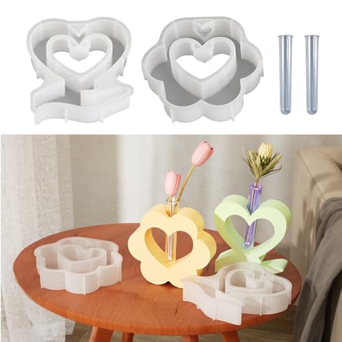 Silikonformen Gießformen Frühling, 2 Stück Herz Vase Silikonform, Herz Vase Gießformen Silikon Ostern Frühling Gipsformen zum gießen, Epoxidharz Formen zur Herstellung von Vasen Handwerk (Blume Herz) von FUFRE