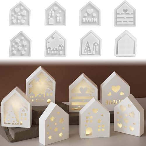 Silikonformen Gießformen Häuser, 8er Silikonformen Gießformen mit Hohlmuster, DIY Gießformen Silikon Schmetterling, Silikonform Haus, Silikonform Frühling, für DIY Handwerk (A) von FUFRE