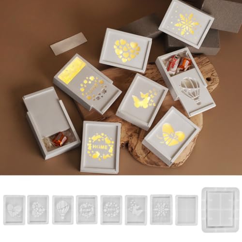 Silikonformen Gießformen, 9er Geschenkbox Silikonformen Gießformen, DIY Geschenkbox Klein mit Deckel, Gießformen Silikon mit Hohlmuster, Geschenkkarton Silikonform, für DIY Geschenkbox (A) von FUFRE