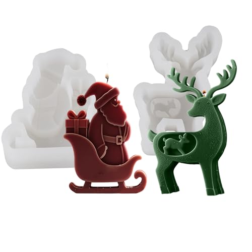Silikonformen Gießformen Weihnachten,Weihnachtsmann Und Elch Silikonform, Silikonformen Zum Gießen Für Die Herstellung Von Kerzen, Seifen, Duftkerzen, Wohndekorationen Usw (A+B) von FUFRE