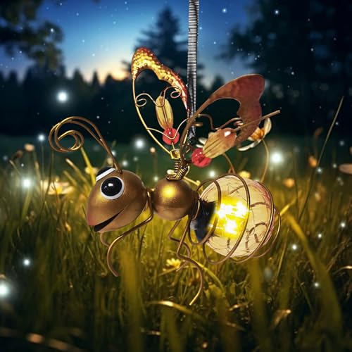 Solarlampen für Außen Hängend Biene, Glühwürmchen LED Solarleuchte für Außen Garten, Gartendeko Biene Solar Lichterketten Outdoor, Wasserdichte Solar Gartenleuchten für Garden, Terrasse, Balkon (Gold) von FUFRE