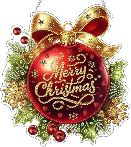 Weihnachten Diamond Painting DIY Set, Diamant Painting Weihnachtsdeko Kranz Anhänger mit Kette, Doppelseitig Diamond Malerei Hängende, Diamant Malerei Ornament für Geschenk Fenster Wand (C) von FUFRE