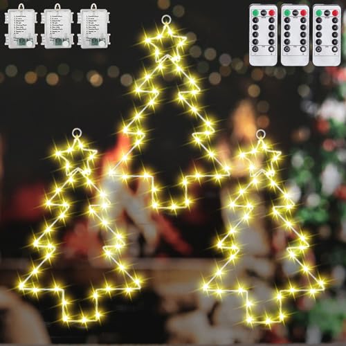 Weihnachtsbeleuchtung Außen Batterie, 40cm LED Leiter Weihnachtsbaum Beleuchtung Weihnachten Deko mit Timer, Fernbedienung, 8 Modi, Leiter Lichterkette für Innen Außen Weihnachtsdeko (3PCS Warmweiß) von FUFRE