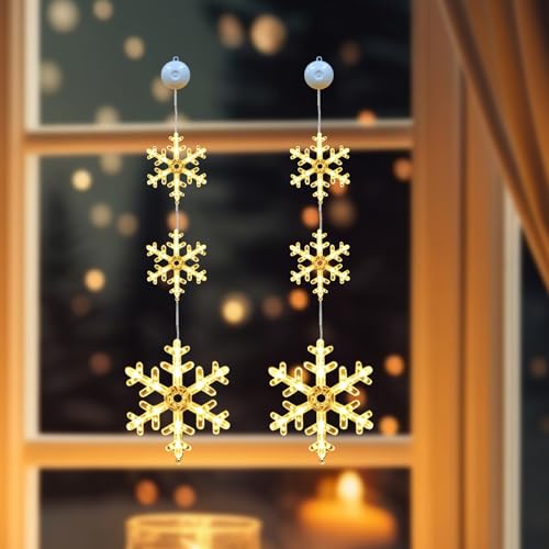 Weihnachtsbeleuchtung Fenster Weihnachtsdeko Innen, LED Schneeflocke Fensterbeleuchtung mit Saugnäpfe, Batteriebetriebene, Warmweiß LED Weihnachtsstern für Hochzeit Party Weihnachten Deko (2 Stück) von FUFRE