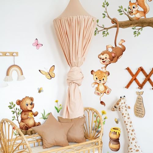 FUFUQUARE Waldtiere Wandaufkleber Niedlicher Bär Monky Schwingender Baum Ast Wandtattoos Vinyl abnehmbar für Baby Kinderzimmer Schlafzimmer Wohnzimmer Spielzimmer von FUFUQUARE